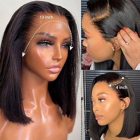 13x4 Lace Front Human Hair Bob Wig, Straight Natural Color Wig With 150 Percent Density