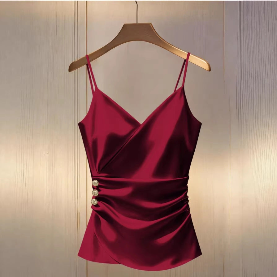 Solid-color New Style Strap Short Top