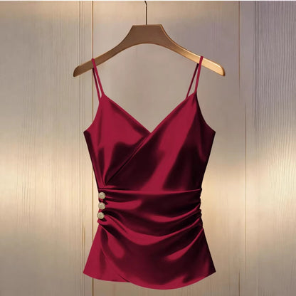 Solid-color New Style Strap Short Top