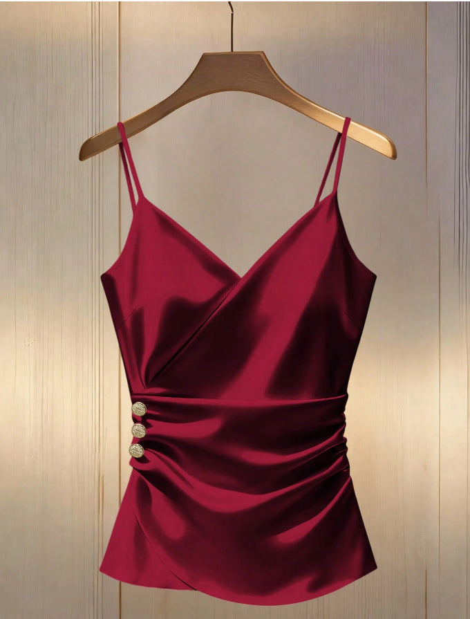 Solid-color New Style Strap Short Top