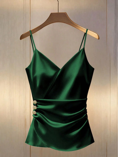 Solid-color New Style Strap Short Top