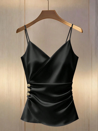 Solid-color New Style Strap Short Top